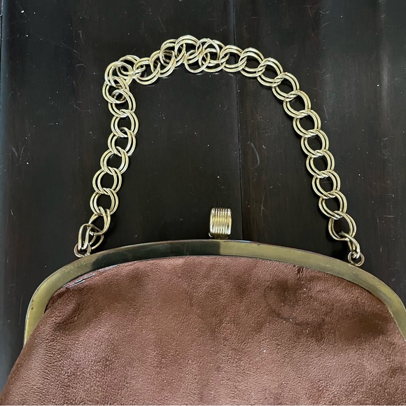 Brown Suede Clutch, Mini bag, and Satchel W/ Gold Chain - Picture 4 of 7